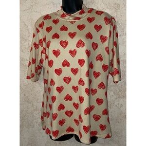 Alex & Parker Heart Print Beige and Red Top❤️